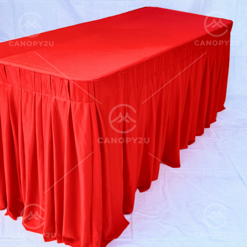 6ft Oblong Table with Top and Red Skirting