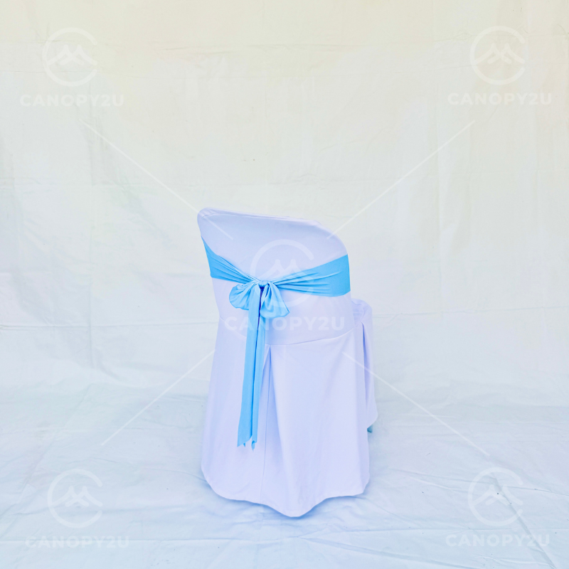 Plastic Chair - With White Cover & Baby Blue Ribbon