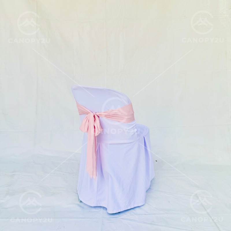 Plastic Chair - With White Cover & Baby Pink Ribbon
