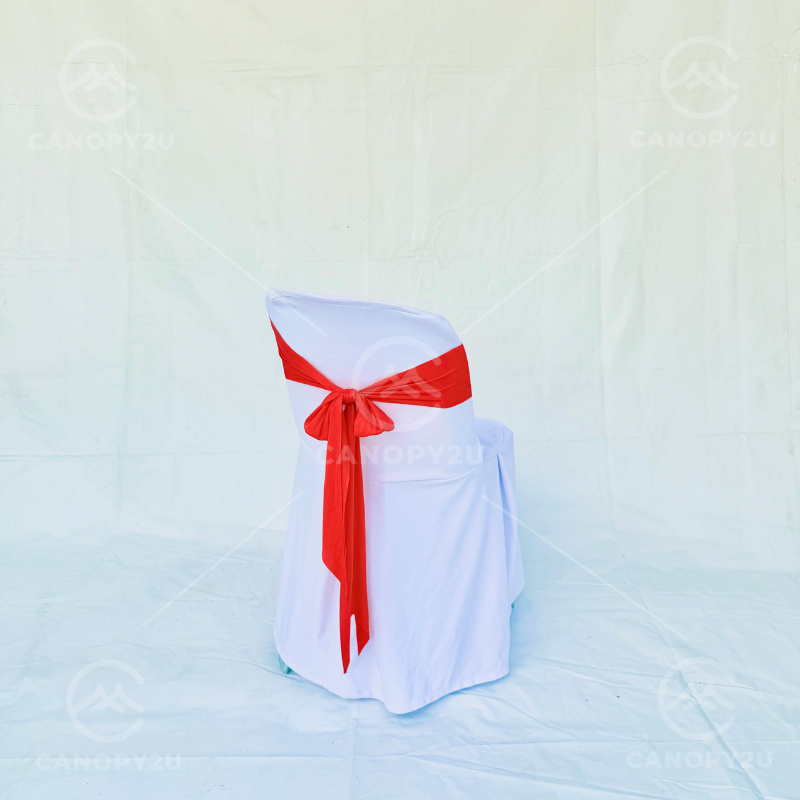 Plastic Chair - With White Cover & CNY Red Ribbon