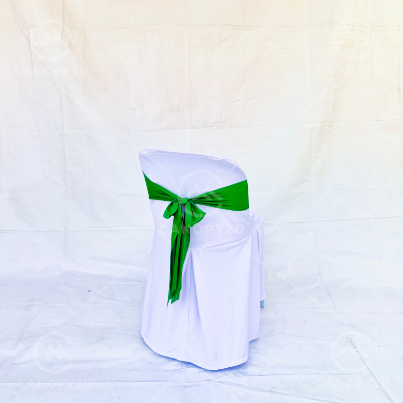 Plastic Chair - With White Cover & Christmas Green Ribbon