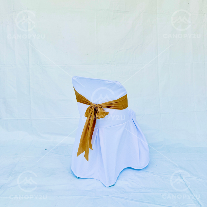 Plastic Chair - With White Cover & Copper Gold Ribbon