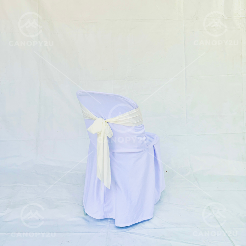 Plastic Chair - With White Cover & Cream Ribbon