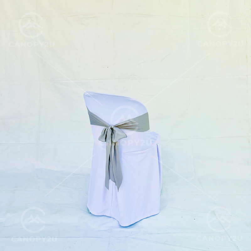 Plastic Chair - With White Cover & Grey Ribbon