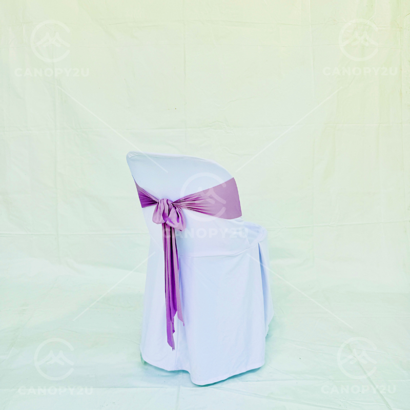 Plastic Chair - With White Cover & Light Purple Ribbon