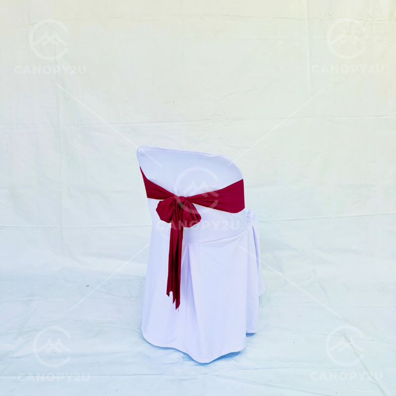 Plastic Chair - With White Cover & Maroon Ribbon