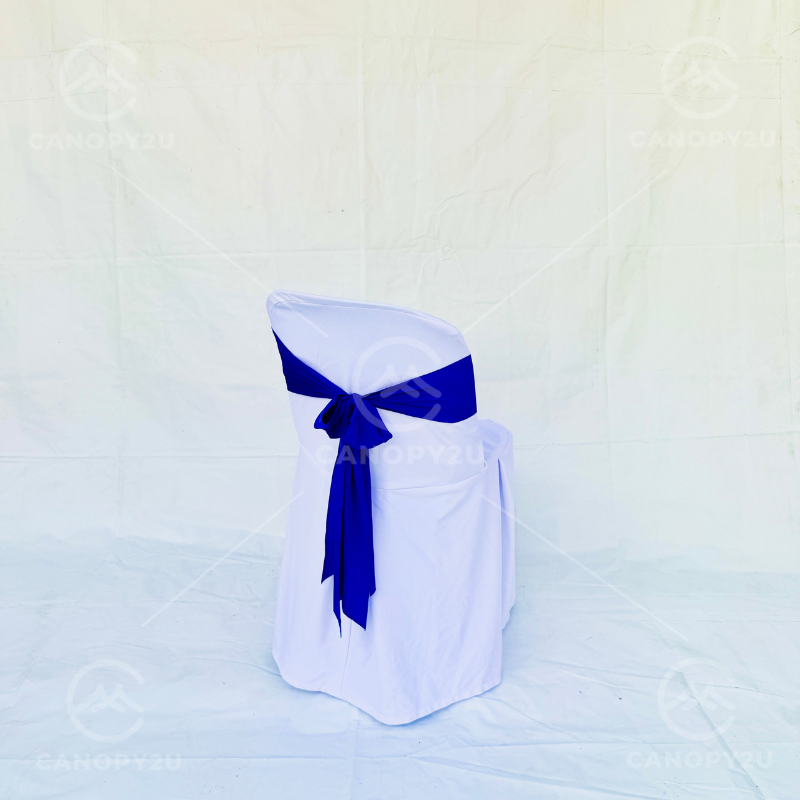 Plastic Chair - With White Cover & Royal Blue Ribbon