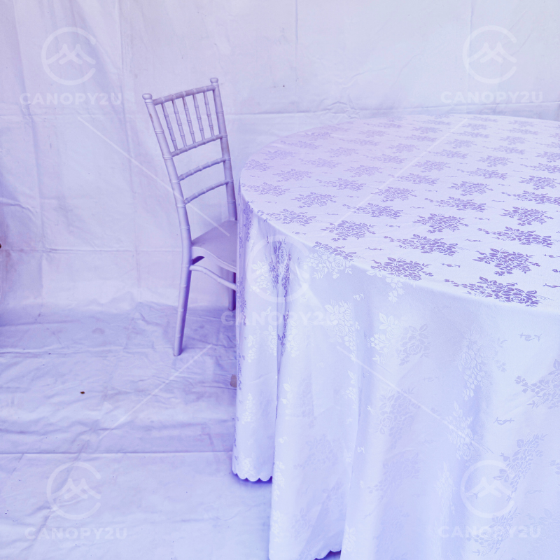 Round Table Damask - 5ft White